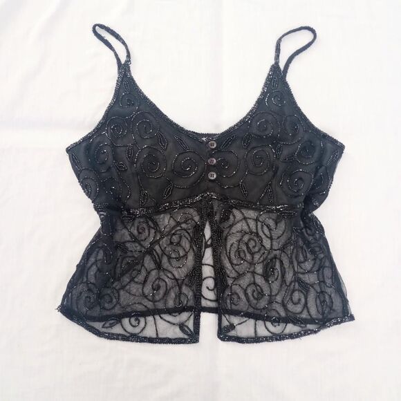Vintage 90s Y2K Sheer Beaded Fairygoth Cami - Picture 1 of 4